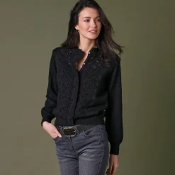 Vest met knopen en opstaande kraag in fantasietricot