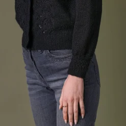 Vest met knopen en opstaande kraag in fantasietricot