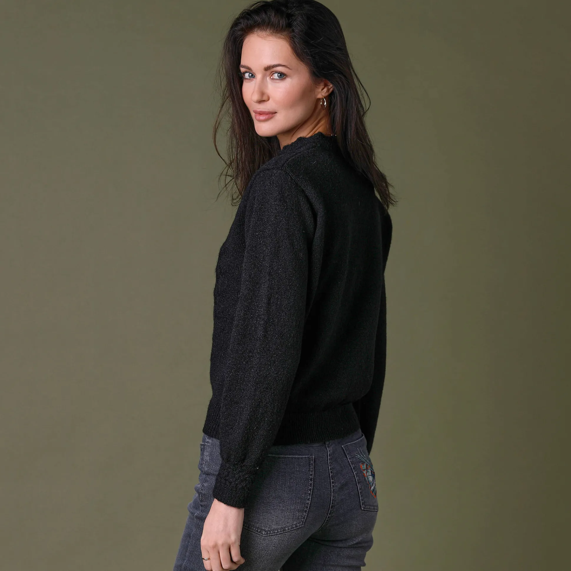 Vest met knopen en opstaande kraag in fantasietricot
