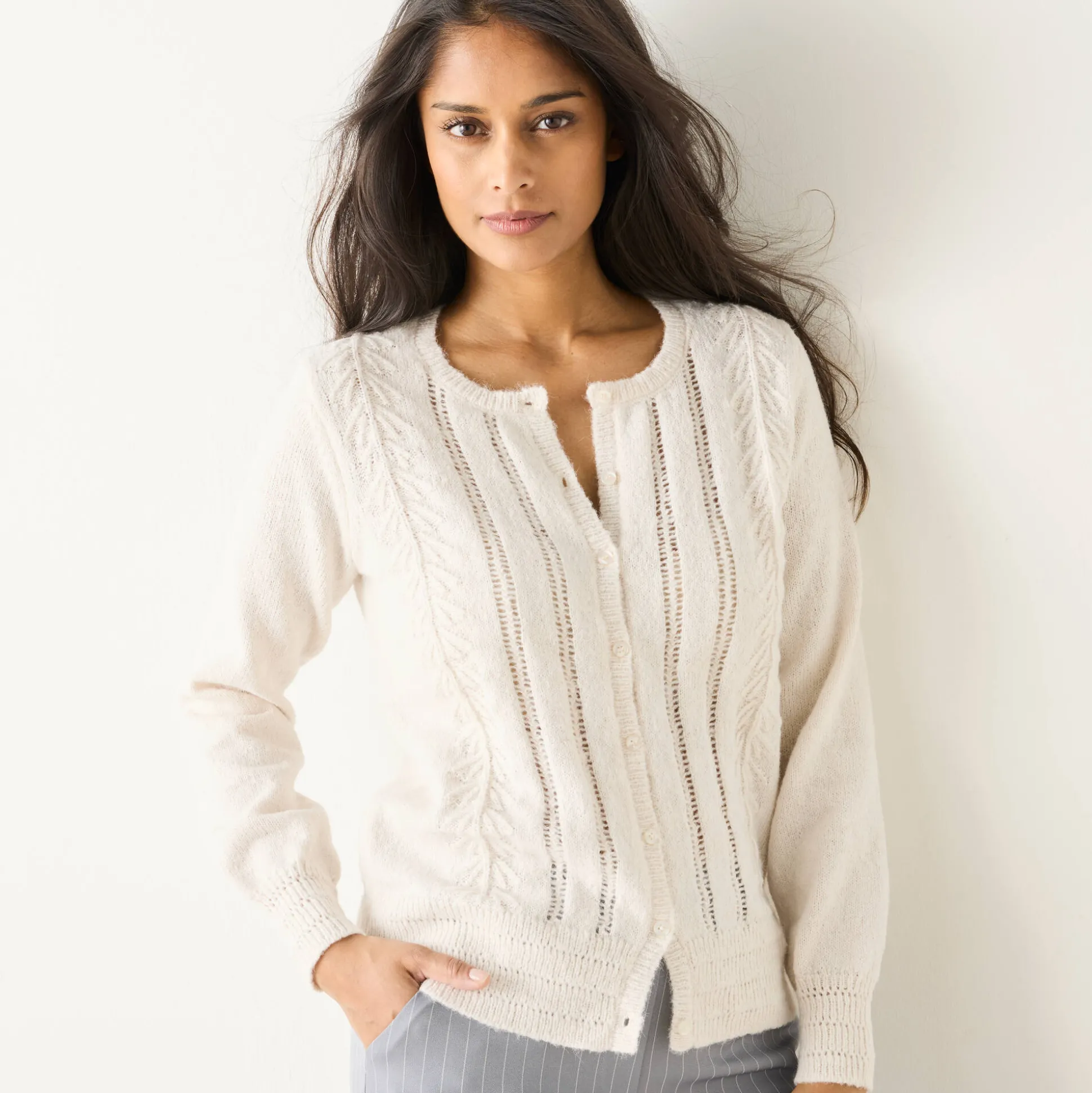 Vest met knopen en ronde hals, fantasietricot
