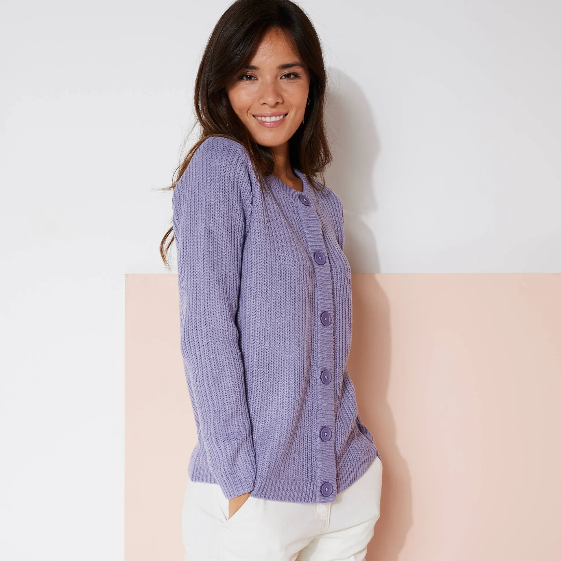 Vest met knopen in patenttricot