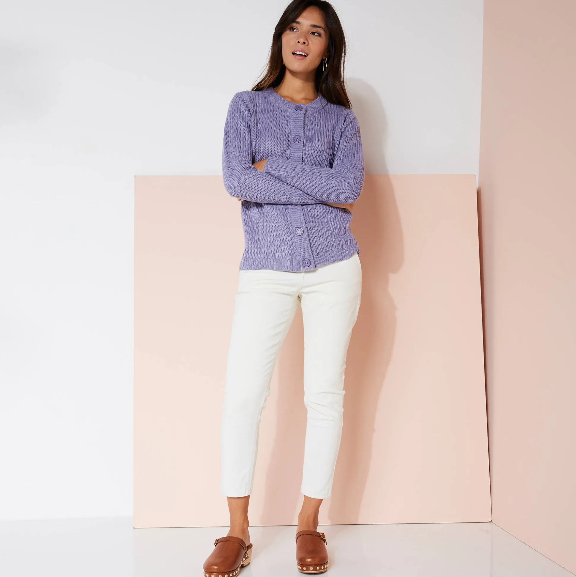 Vest met knopen in patenttricot