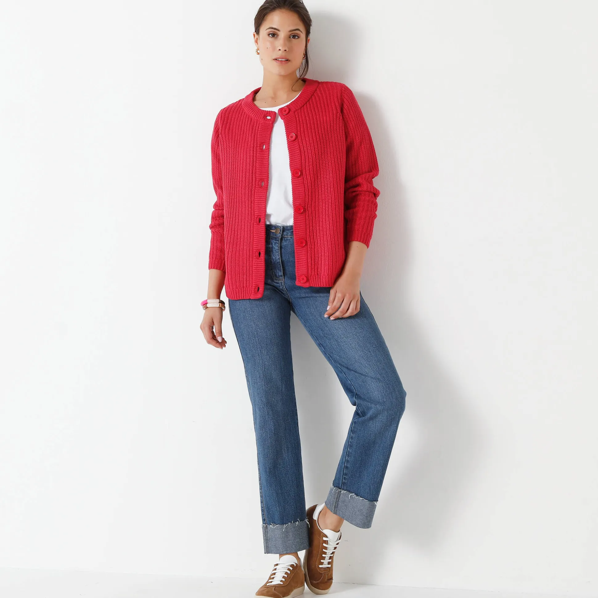 Vest met knopen in patenttricot
