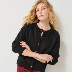 Vest met knopen, streelzacht tricot in wolmengelin