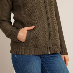Vest met rits en kabelmotieven, gevoerd met pluchetricot