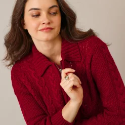 Vest met rits en polokraag, kabeltricot