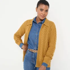 Vest met rits en polokraag, kabeltricot