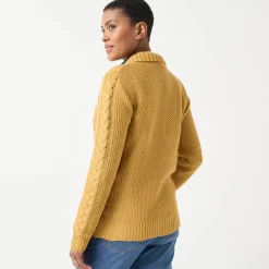 Vest met rits en polokraag, kabeltricot