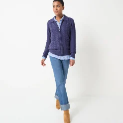 Vest met rits en polokraag, kabeltricot