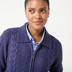 Vest met rits en polokraag, kabeltricot