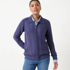 Vest met rits en polokraag, kabeltricot
