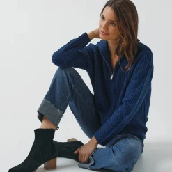 Vest met rits, in pareltricot