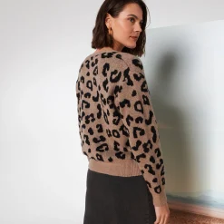 Vest met striklintjes, jacquard met luipaardmotief