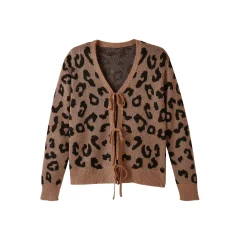 Vest met striklintjes, jacquard met luipaardmotief
