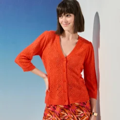 Vest met V-hals, ajourtricot met mohairtouch