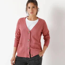 Vest met V-hals, ribtricot