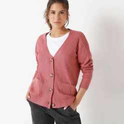 Vest met V-hals, ribtricot