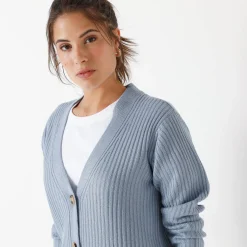 Vest met V-hals, ribtricot