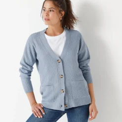 Vest met V-hals, ribtricot