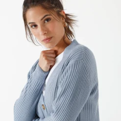 Vest met V-hals, ribtricot