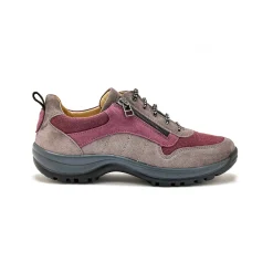 Wandelsneakers met rits en veters, breed model in leer