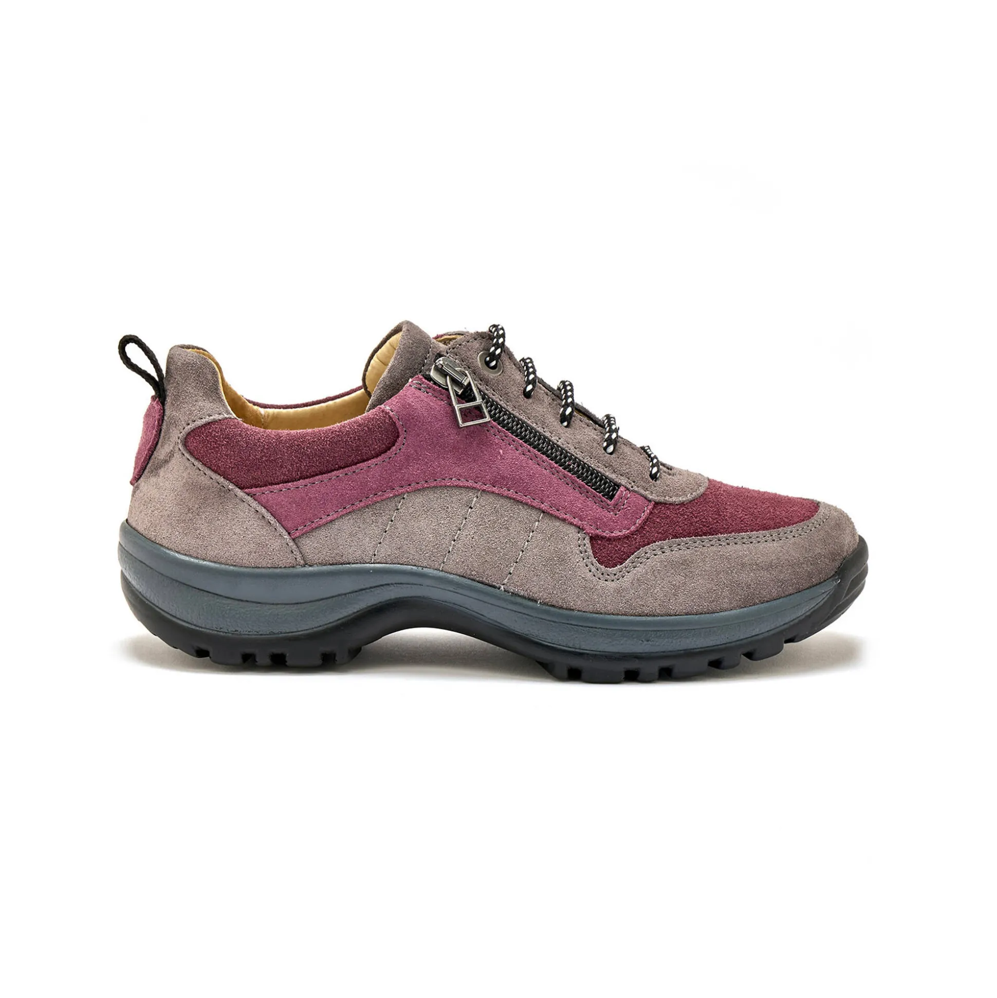 Wandelsneakers met rits en veters, breed model in leer