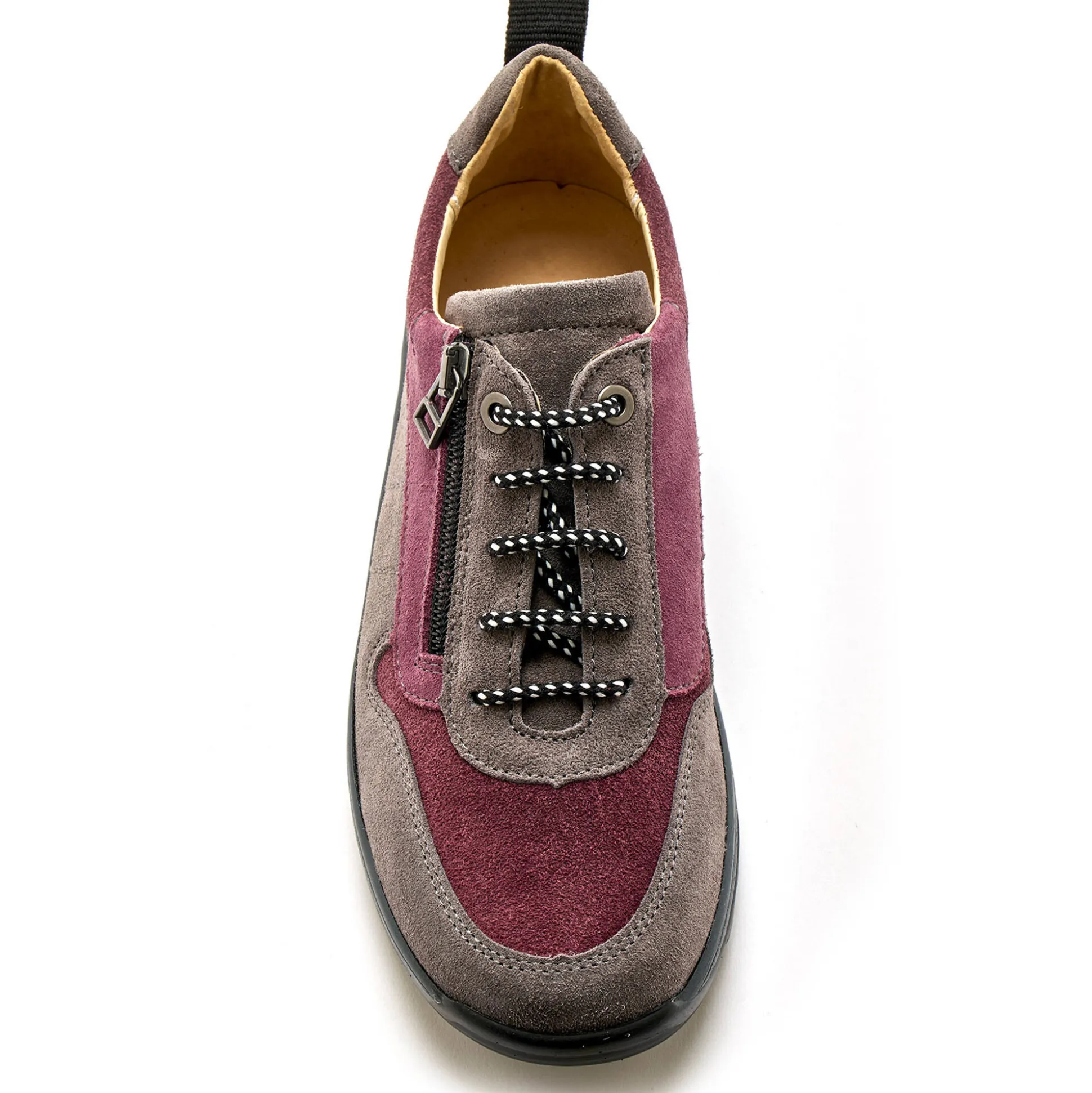 Wandelsneakers met rits en veters, breed model in leer