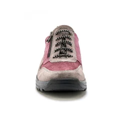 Wandelsneakers met rits en veters, breed model in leer
