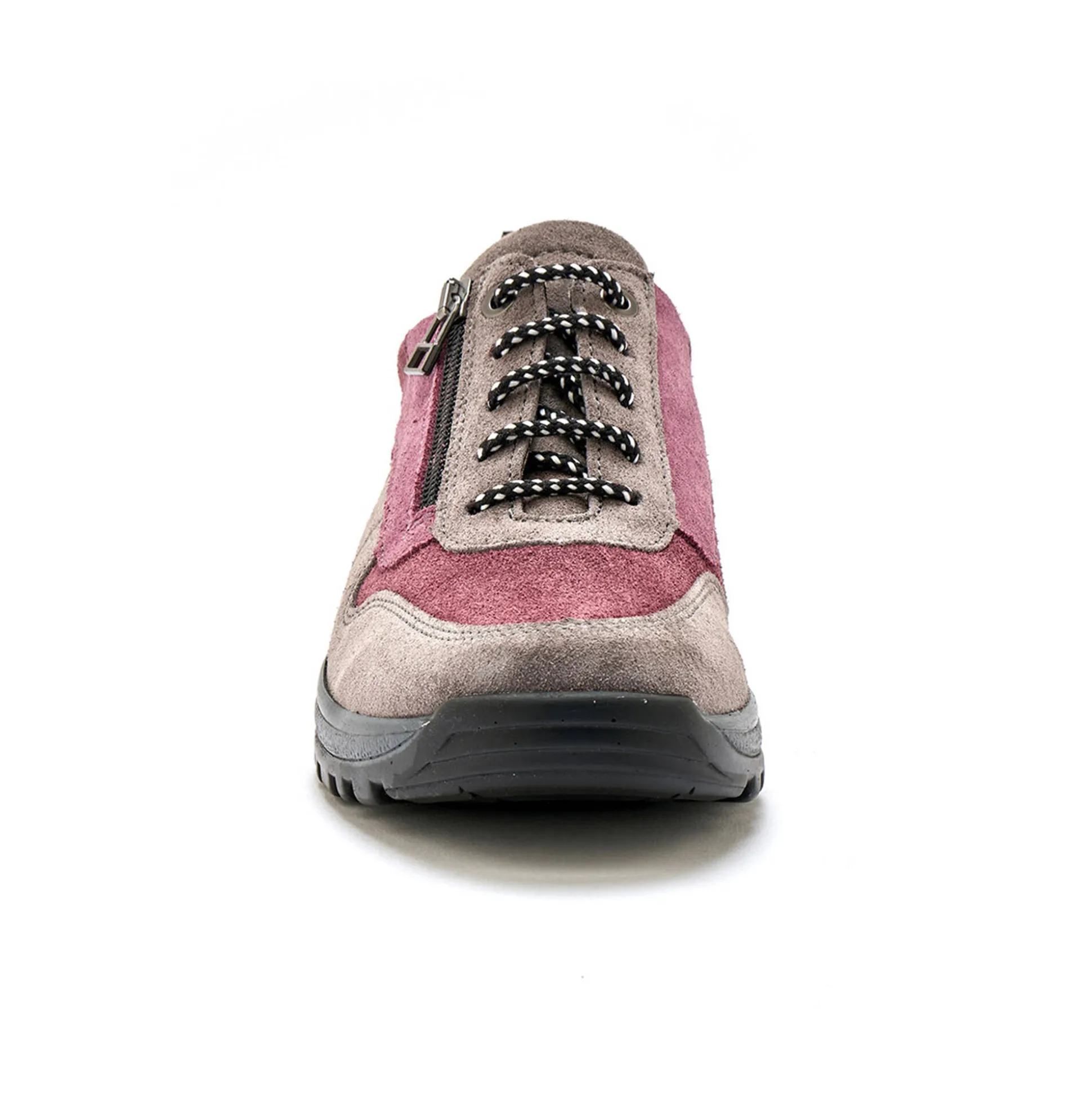 Wandelsneakers met rits en veters, breed model in leer