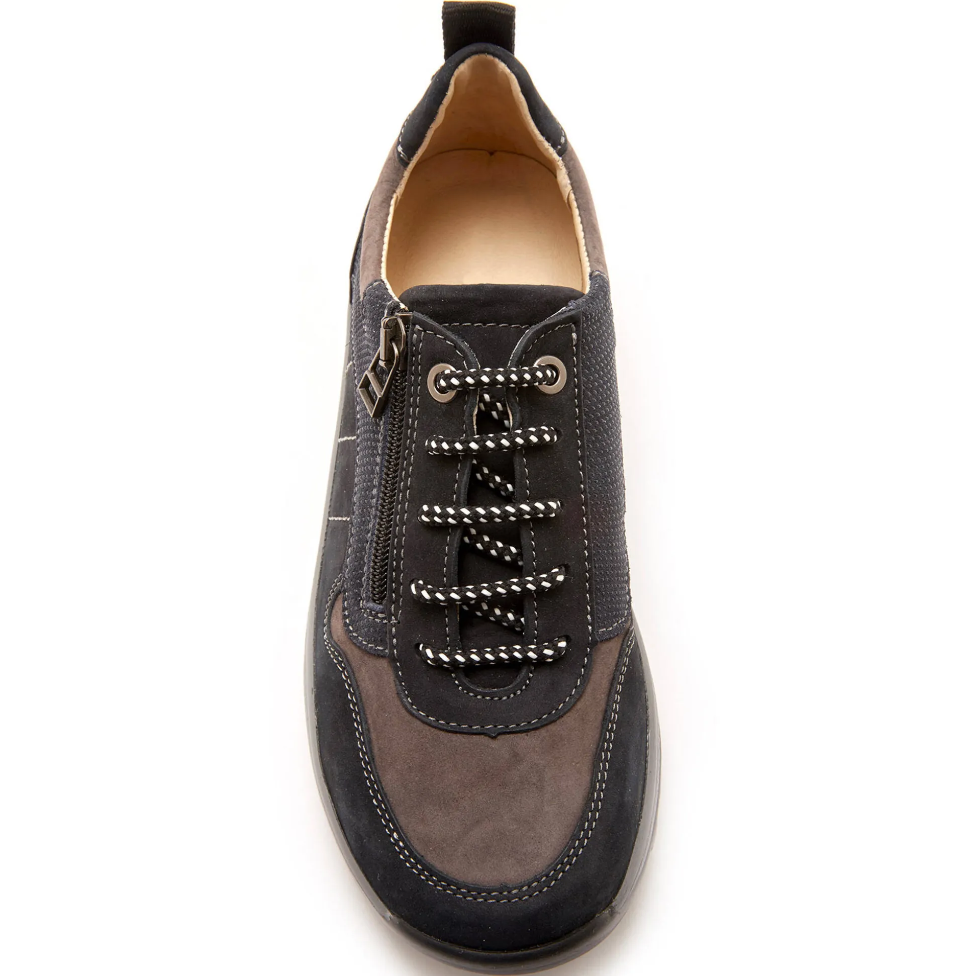Wandelsneakers met rits en veters, breed model in leer