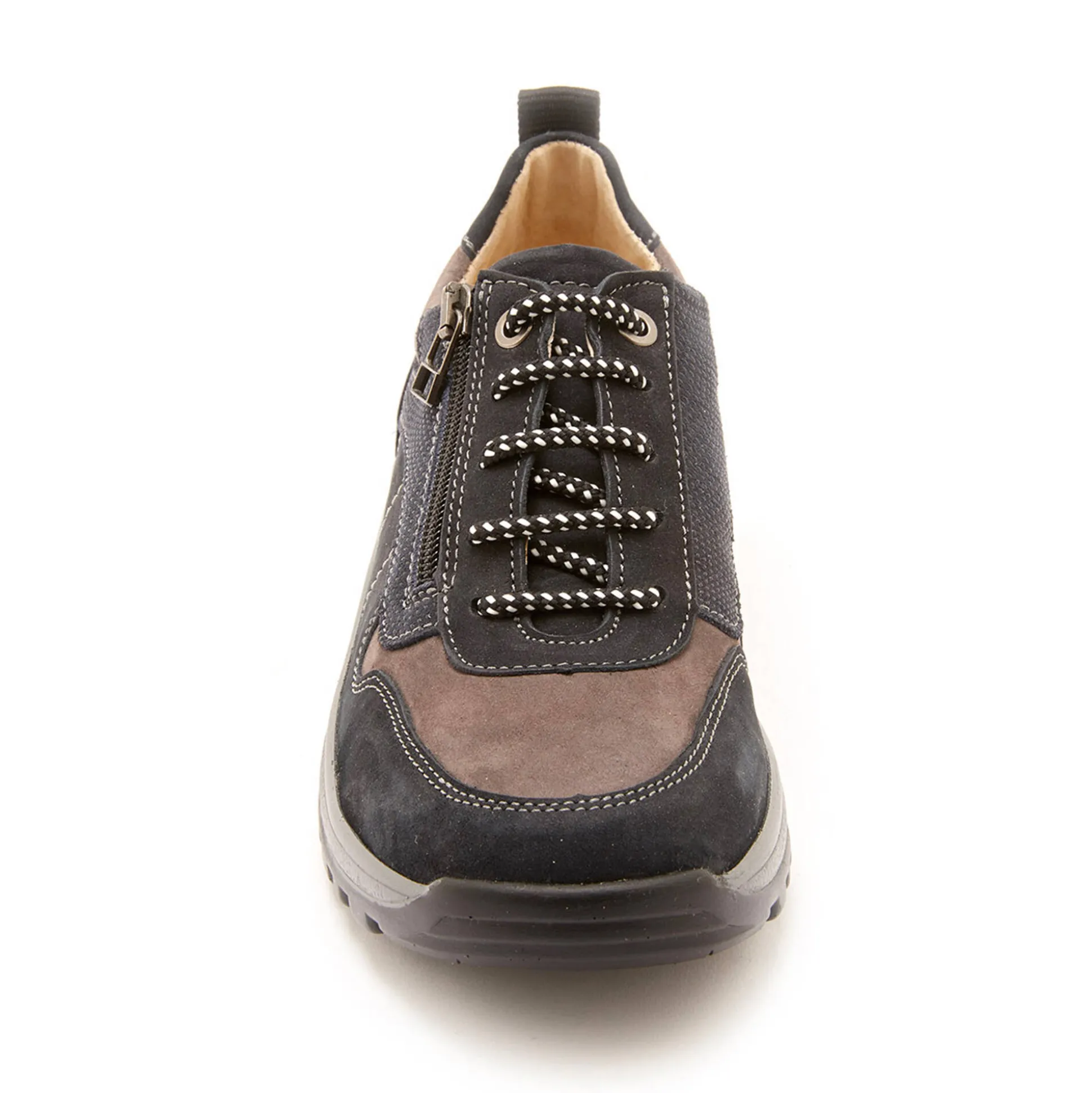 Wandelsneakers met rits en veters, breed model in leer