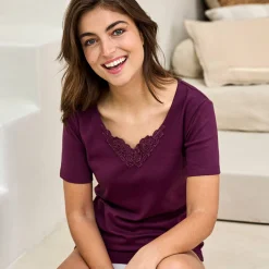 Warm T-shirt met korte mouwen en kanten hals - set van 2