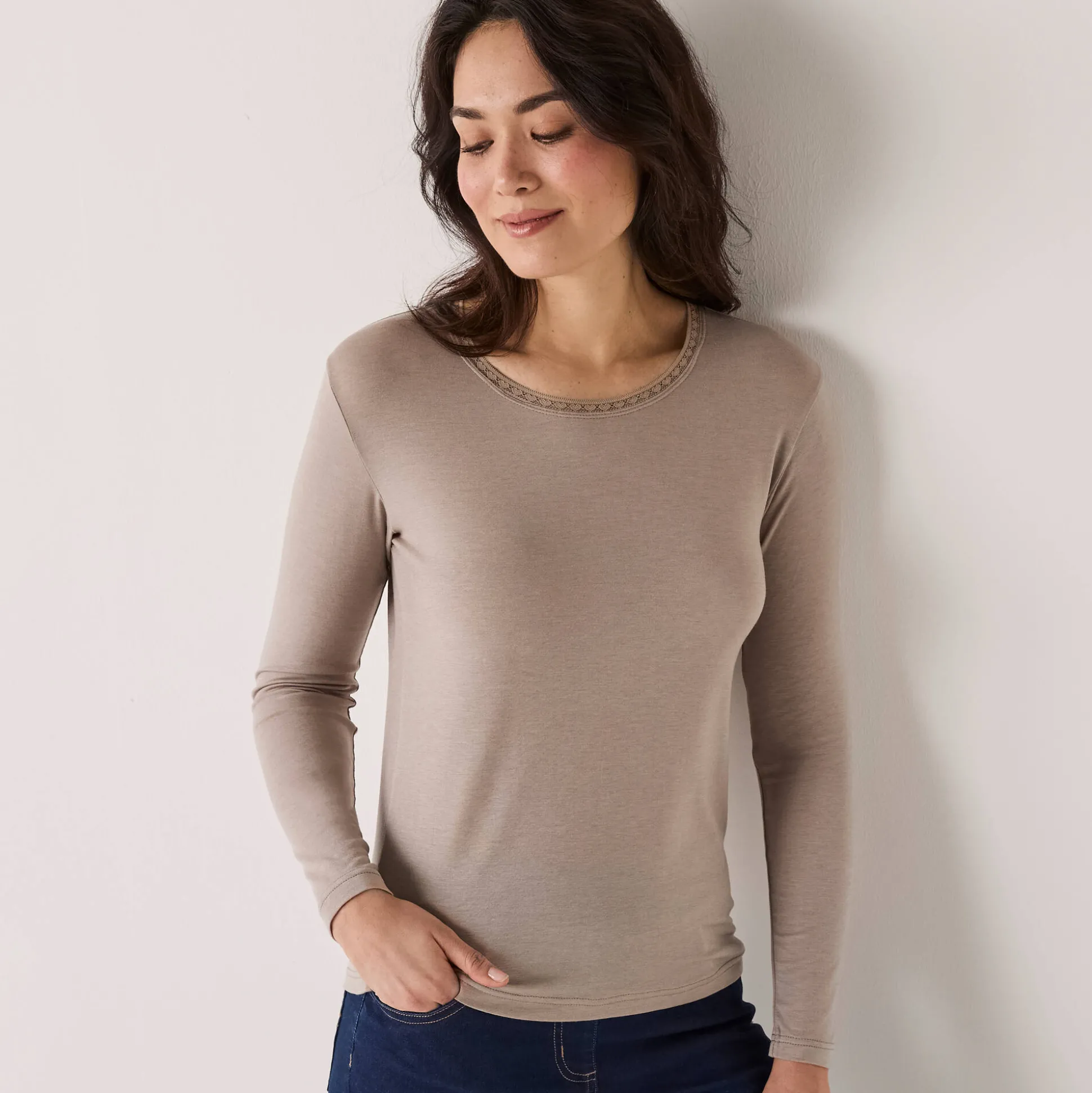 Warm T-shirt met lang mouwen in wolmix