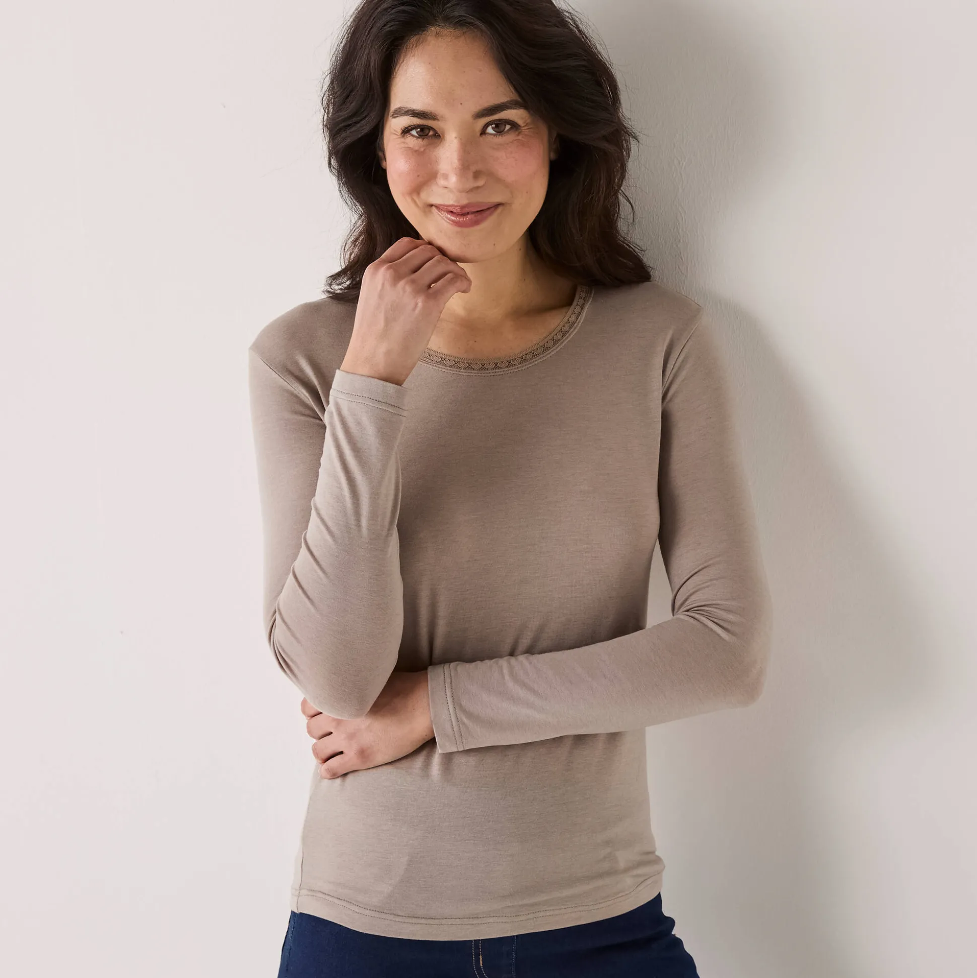 Warm T-shirt met lang mouwen in wolmix