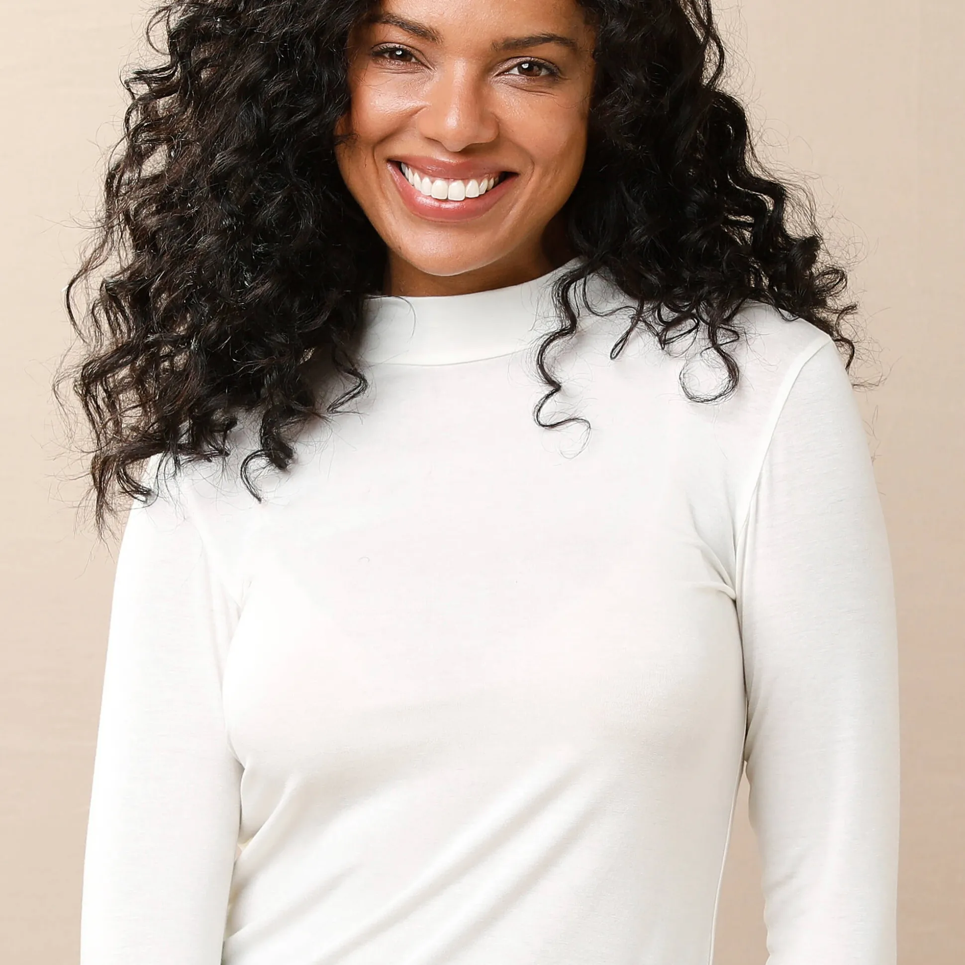 Warm T-shirt met lange mouwen en opstaande hals, in wolmengeling