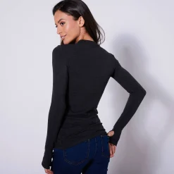 Warm T-shirt met lange mouwen en openingen voor de duimen - opstaande kraaag