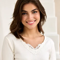 Warm T-shirt met lange mouwen en kanten hals - set van 2