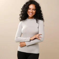 Warm T-shirt met lange mouwen en opstaande hals, in wolmengeling