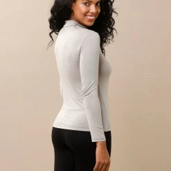 Warm T-shirt met lange mouwen en opstaande hals, in wolmengeling