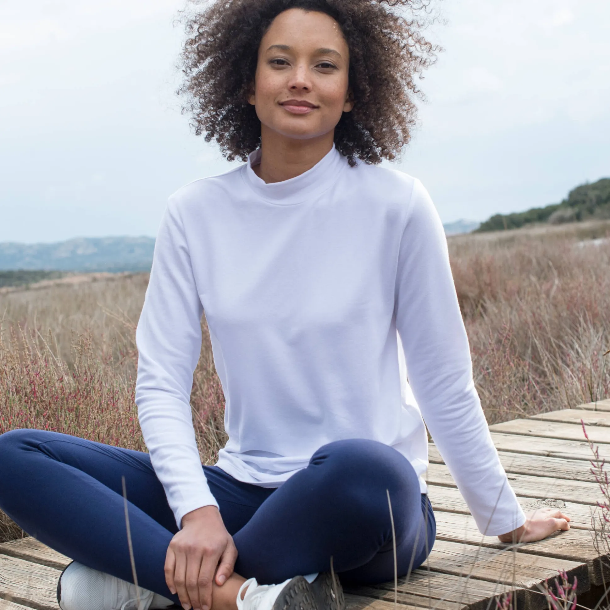 Warm T-shirt met lange mouwen, opstaande kraag