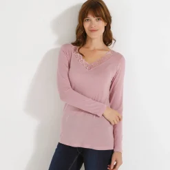 Warm T-shirt met lange mouwen, in wolmengeling