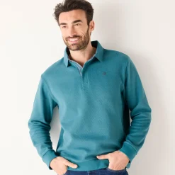 Warme sweater met polokraag, borduursel op de borst, in ribtricot