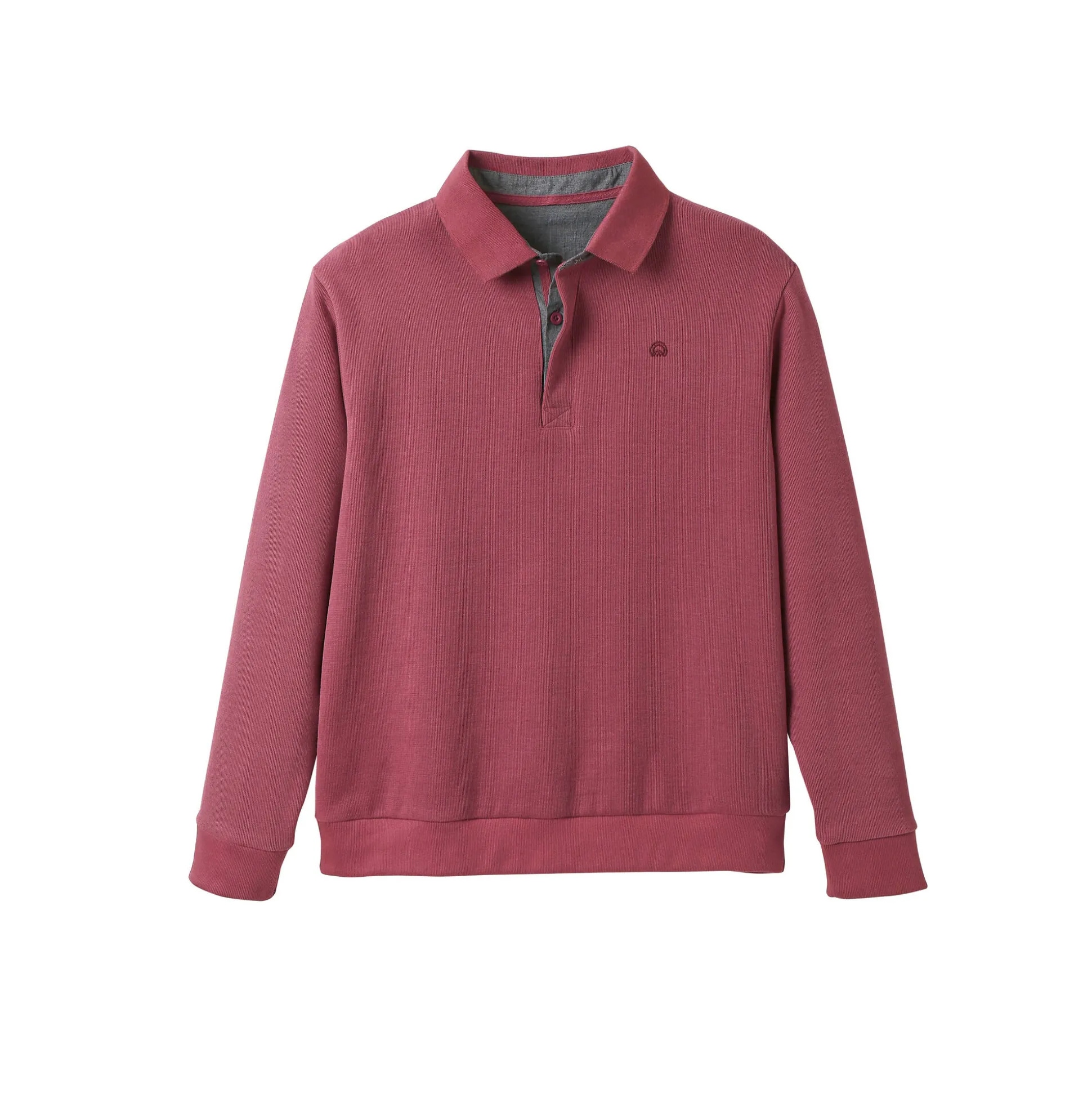 Warme sweater met polokraag, borduursel op de borst, in ribtricot