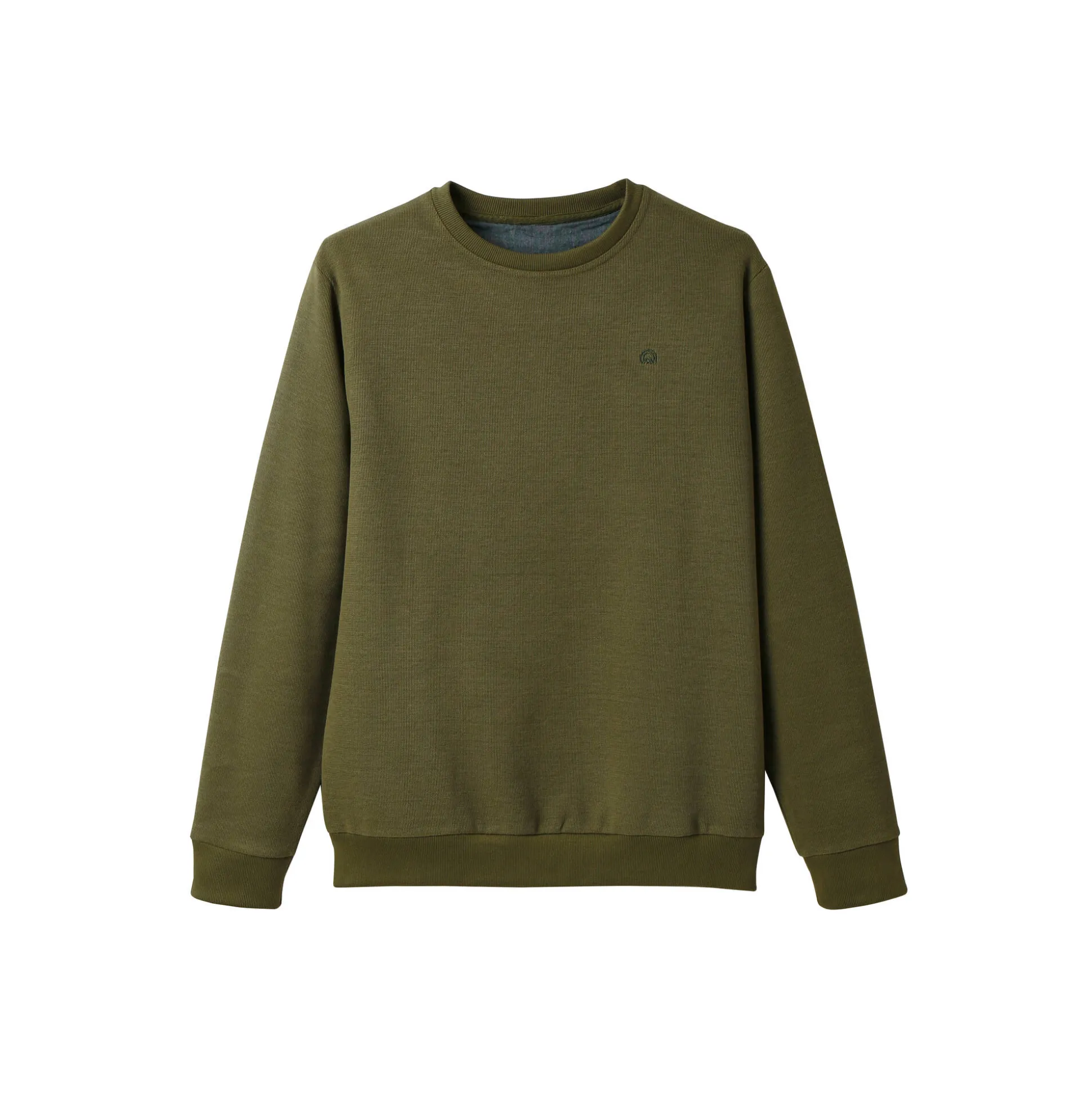 Warme sweater met ronde hals, borduursel op de borst, in ribtricot