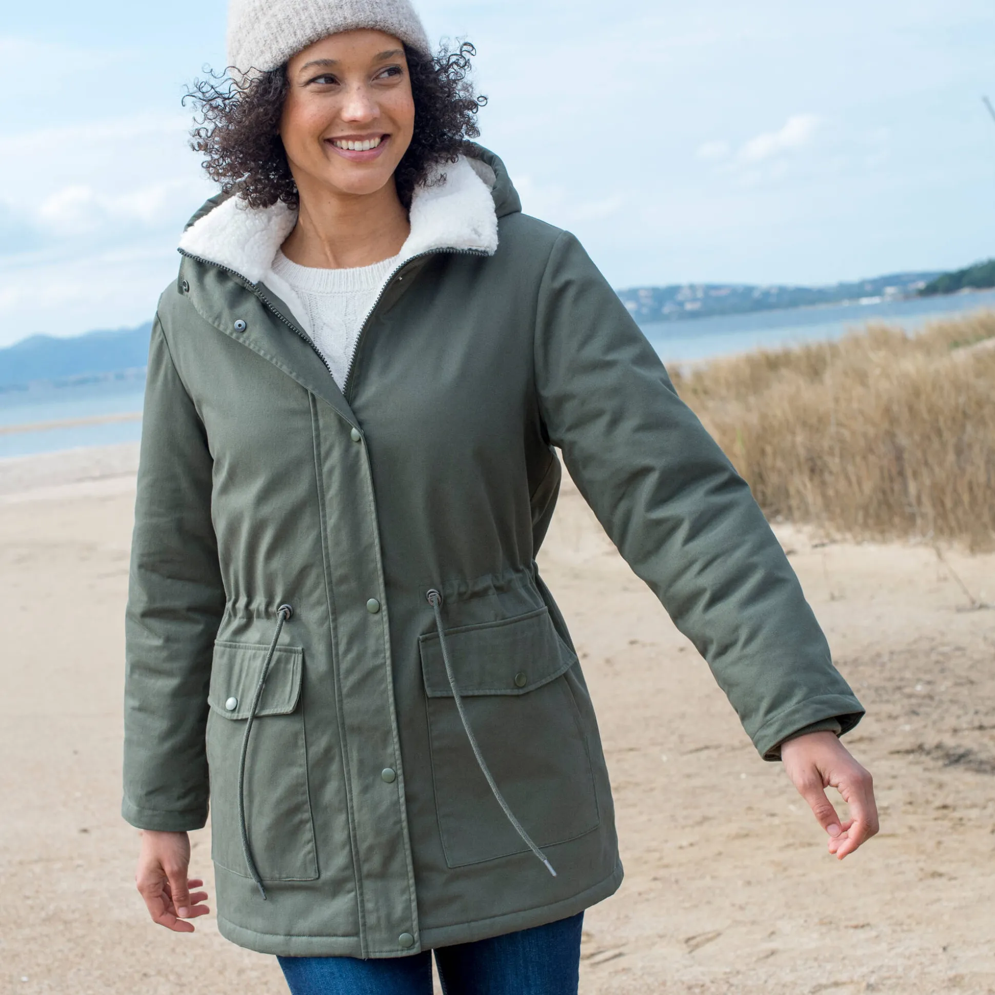 Waterafstotende parka met kap, voering van sherpafleece