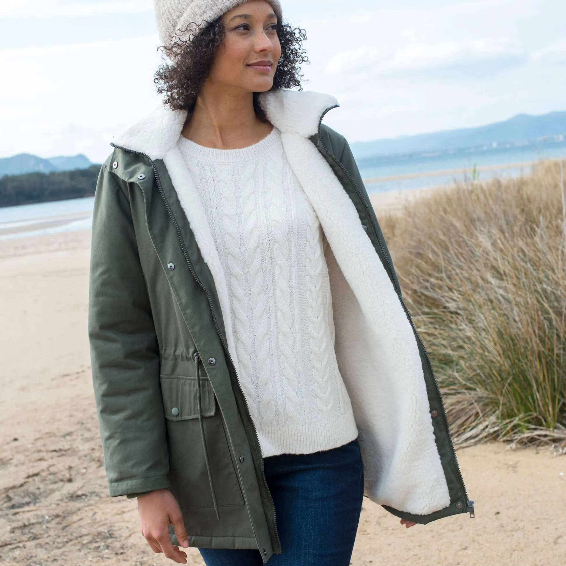 Waterafstotende parka met kap, voering van sherpafleece