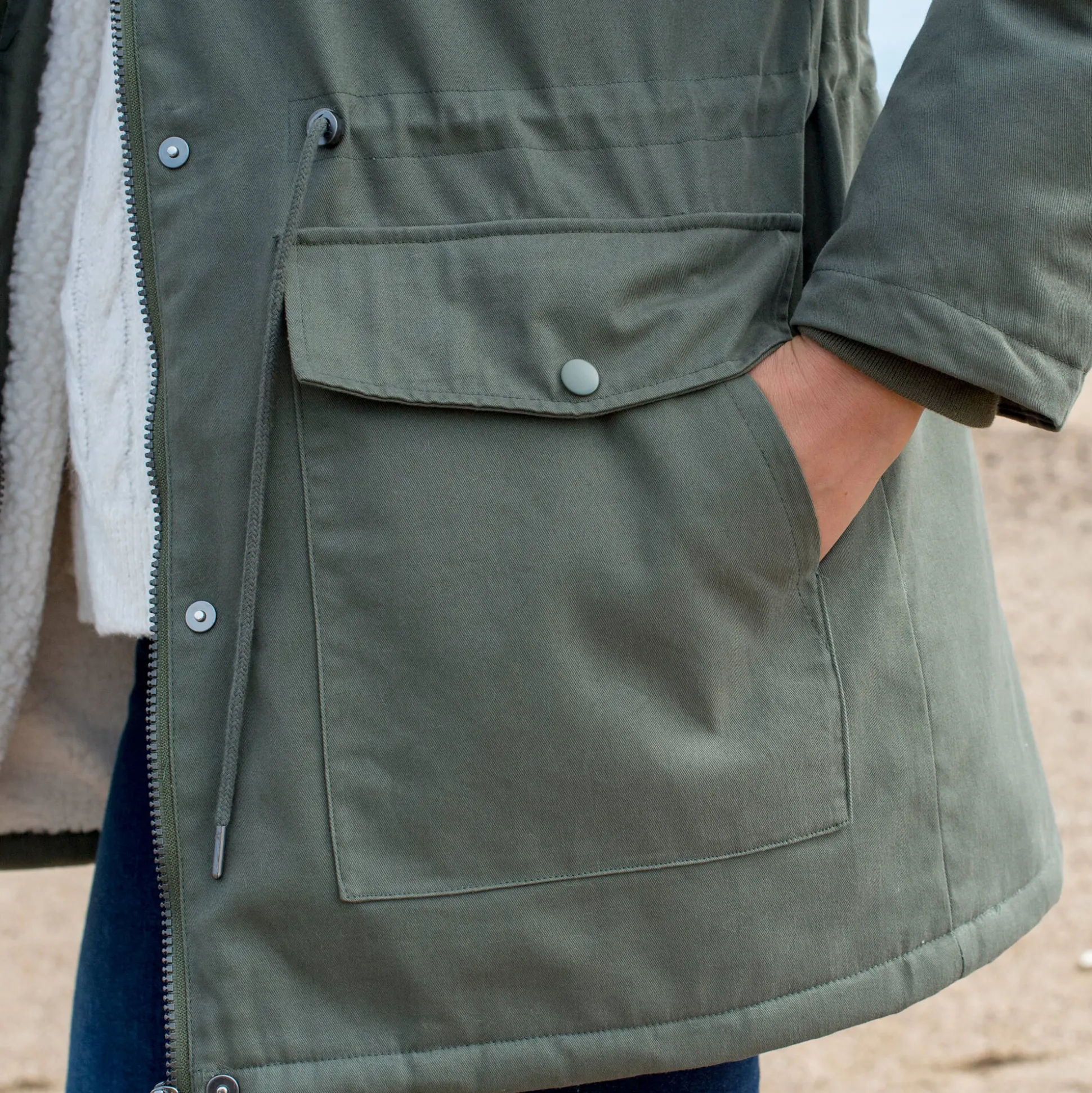 Waterafstotende parka met kap, voering van sherpafleece