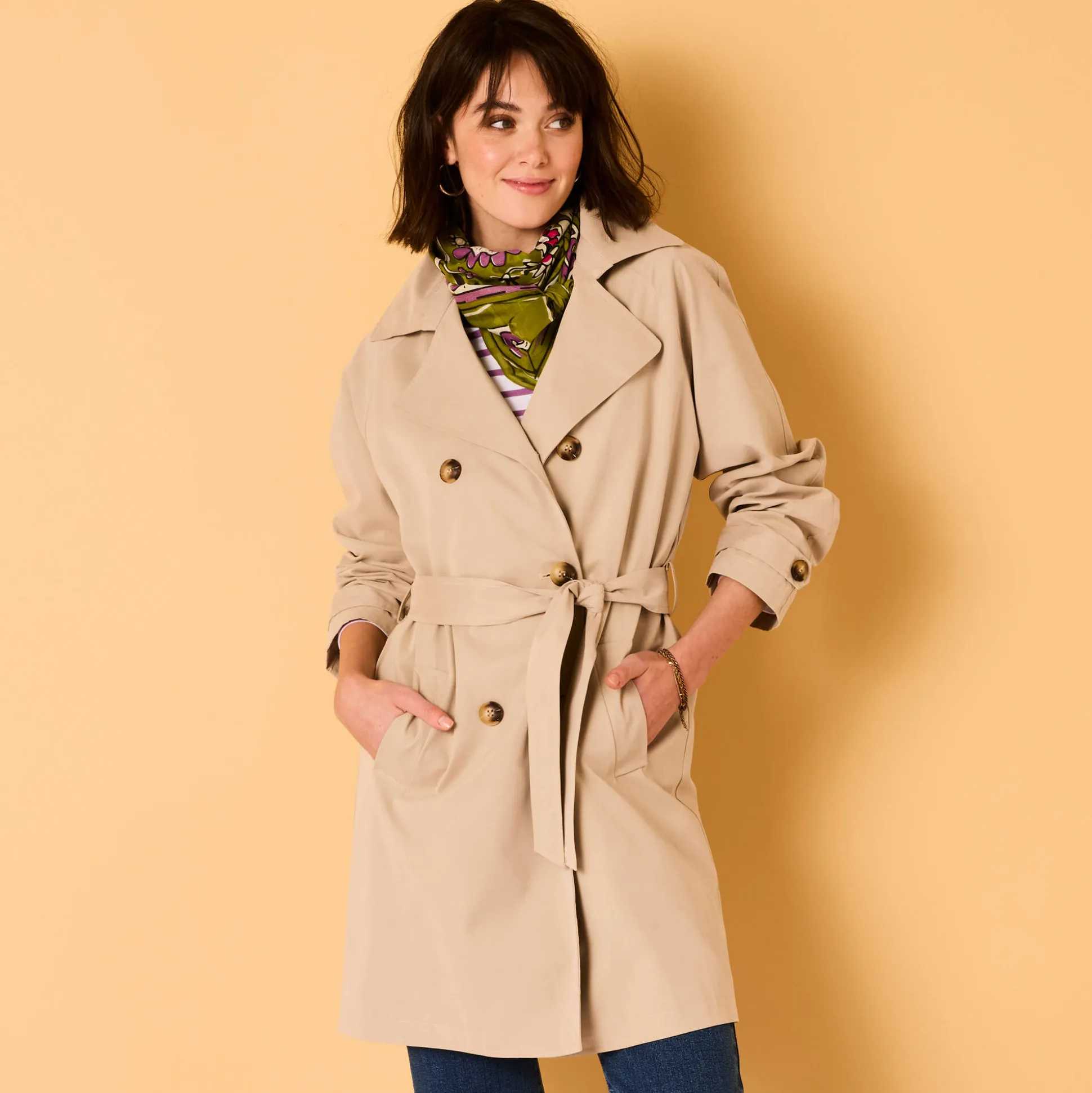 Waterafstotende trenchcoat met verwijderbare ceintuur
