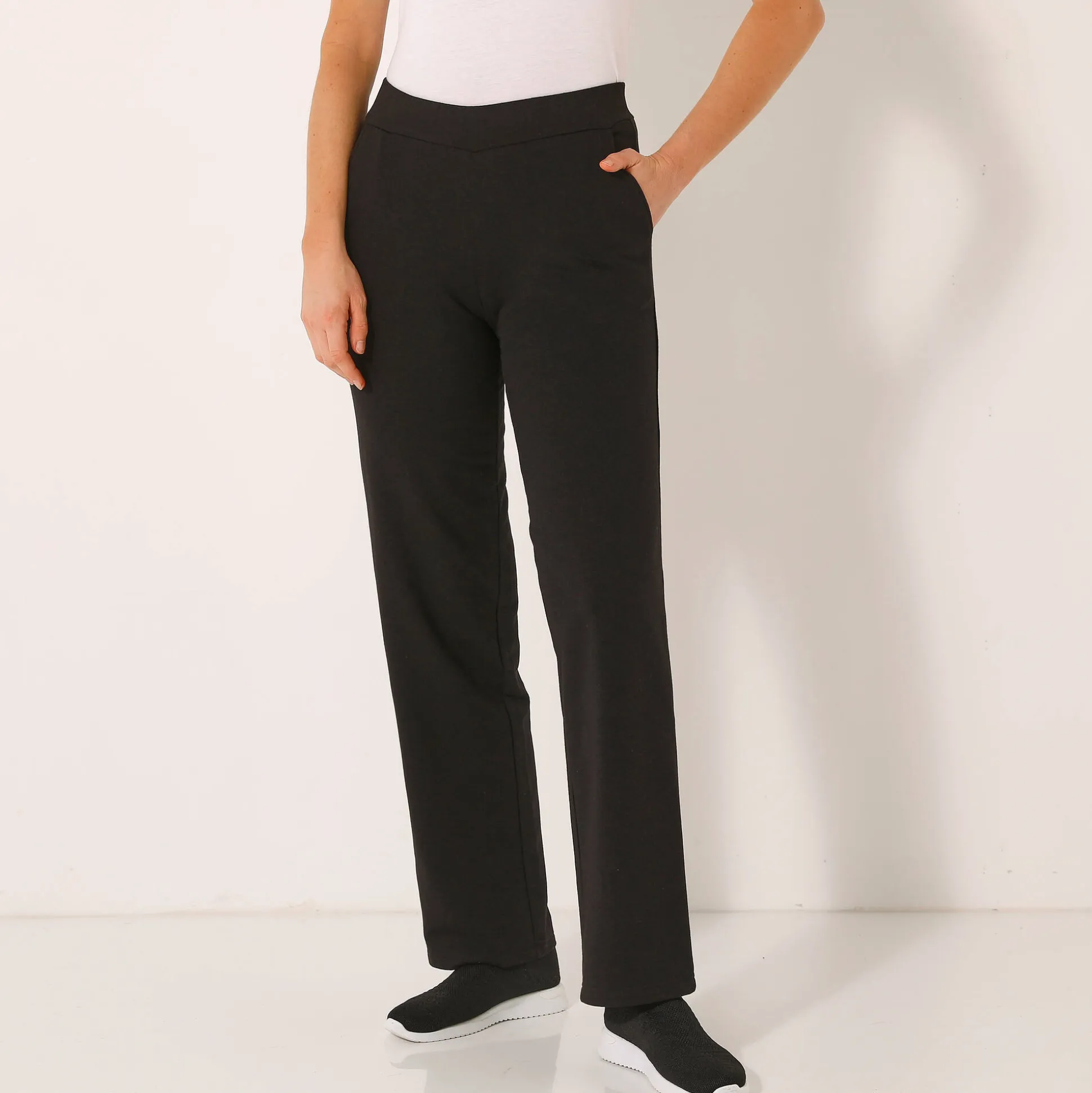 Wijde broek in molton met elastische taille