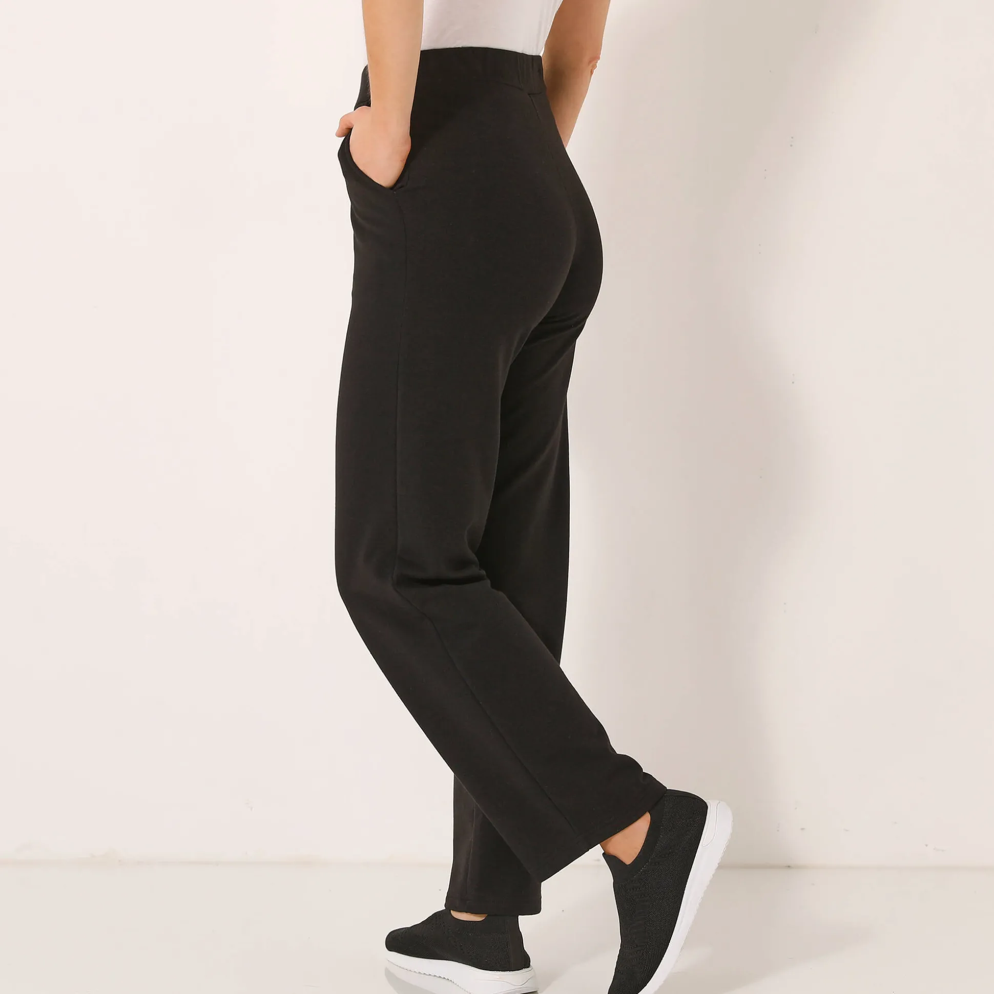 Wijde broek in molton met elastische taille